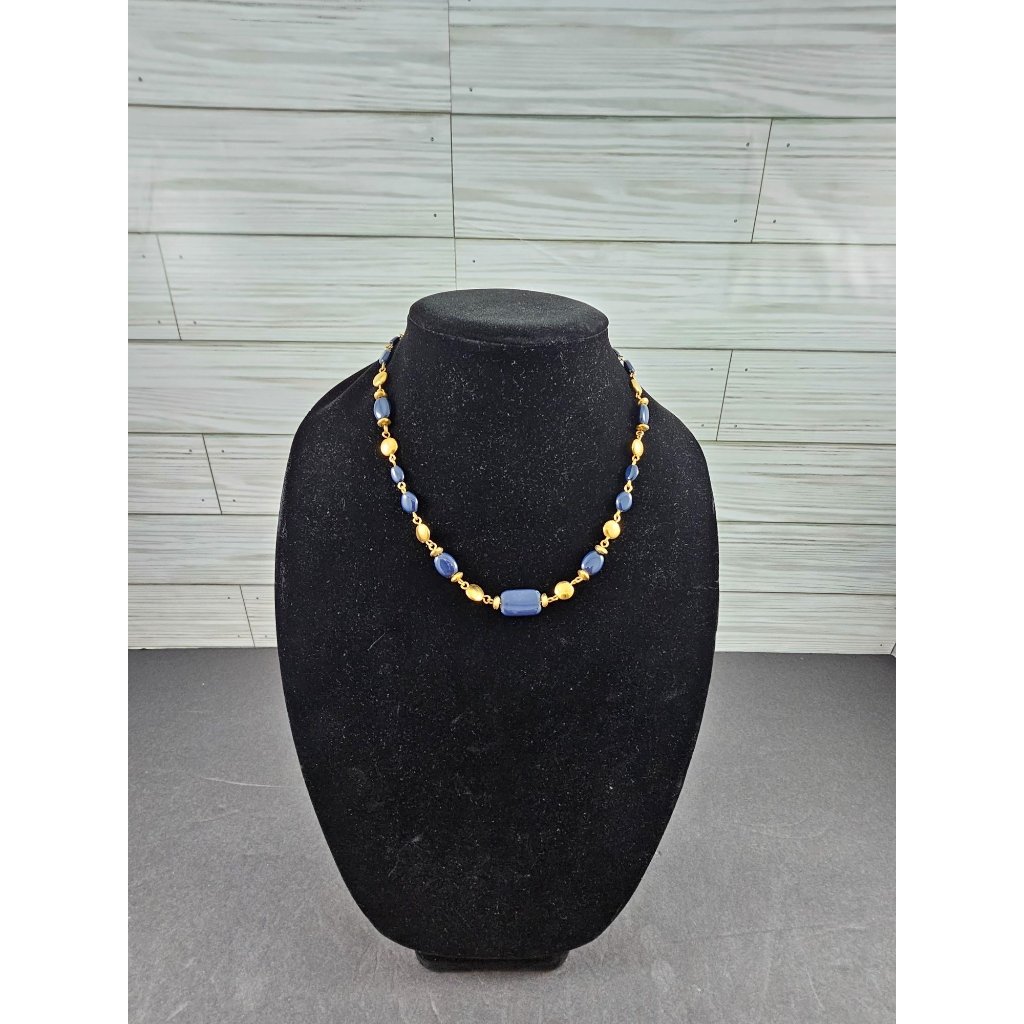 Vintage Worthington Gold Tone And Blue Beads 18 Necklace 11$
